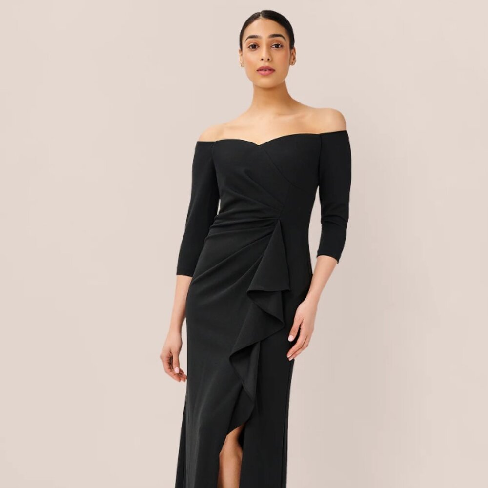 Adrianna Papell Off the Shoulder Dress with Cascading Ruffle Detail | Size 6
